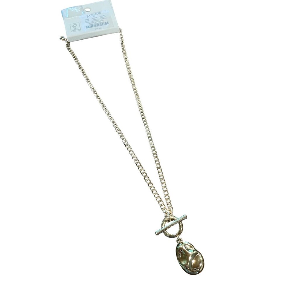 J.Crew Factory Necklace Gold-Plated Hammered Pendant T-Bar Closure BY611